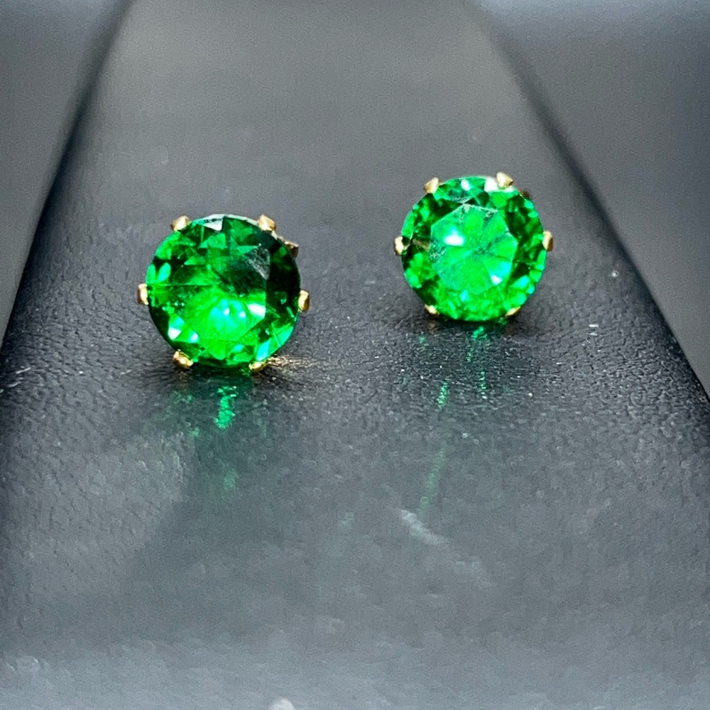 Gold EMERALD STUD EARRINGS, 8mm gold-plated , May Birthstone,